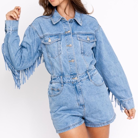 Hampstead Denim Fringe Romper - Picture 2 of 7